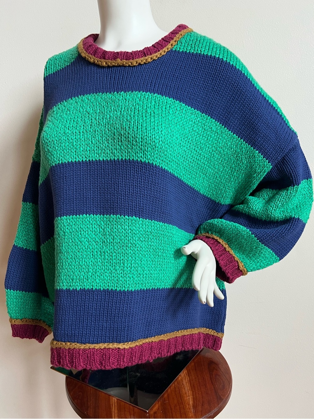 Free People Oversized Striped Crewneck Sweater in Navy & Green